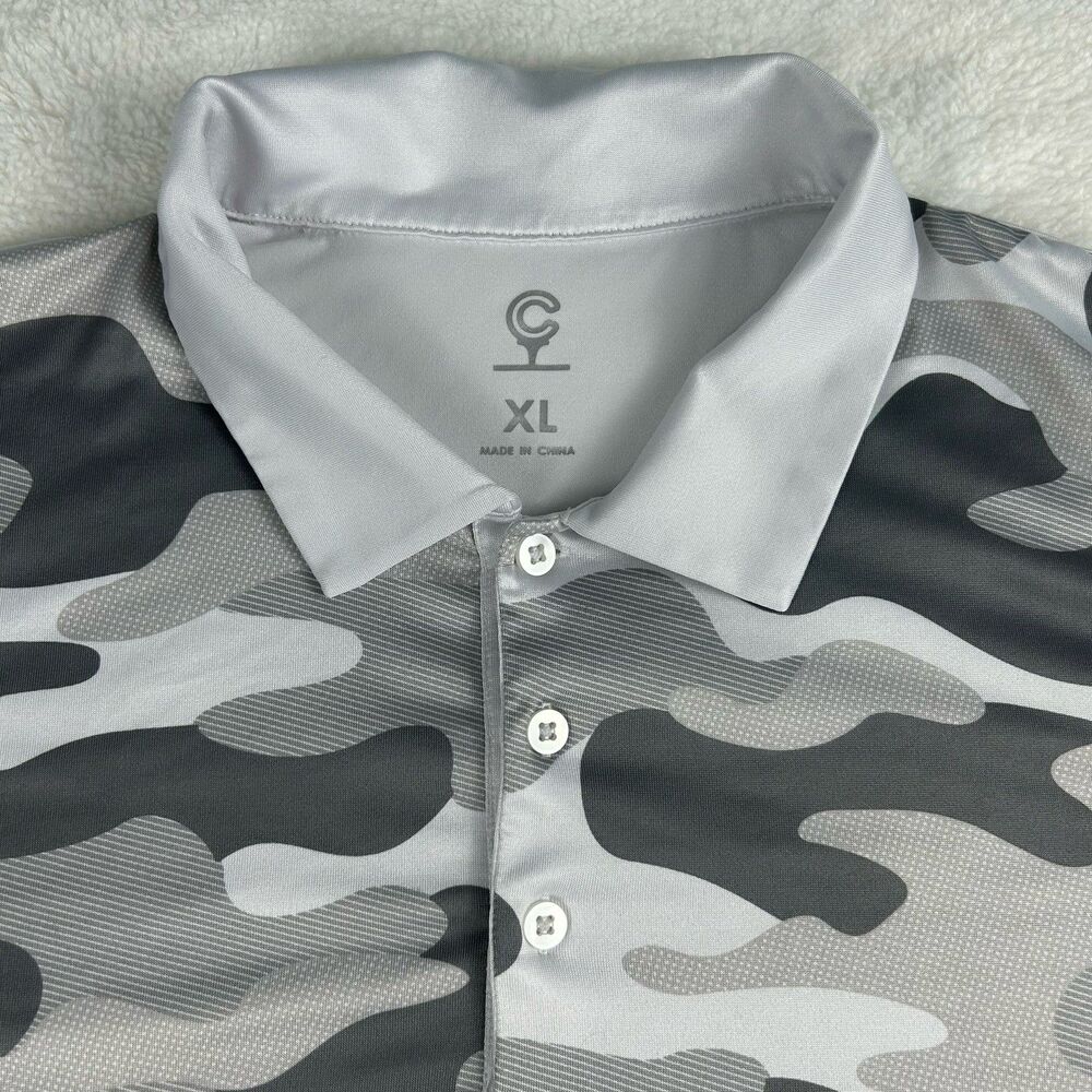 Caddy Cart Mens Grey & White Camo Golf Polo Shirt Size XL